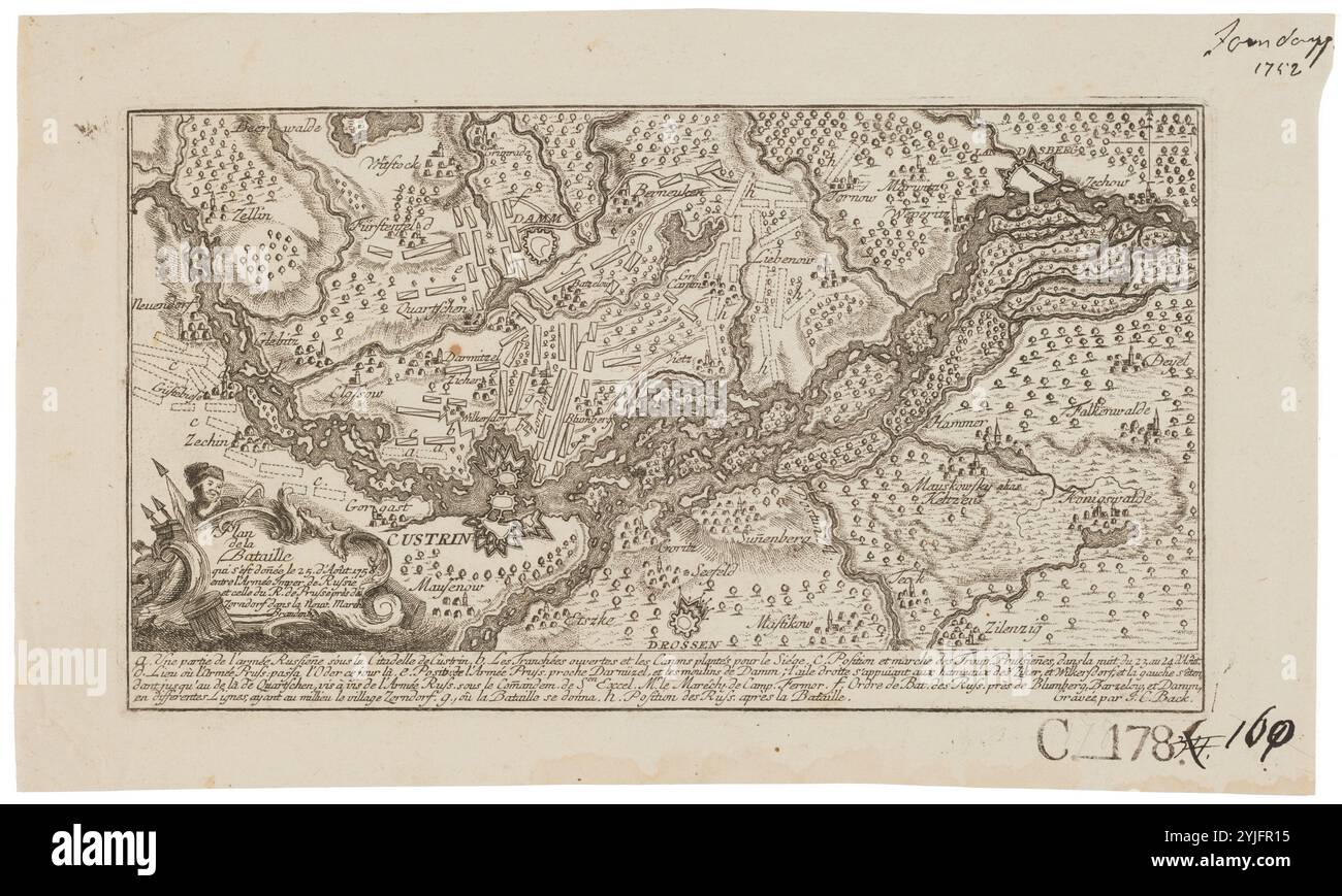 Bataille de Zorndorf le 25 août 1758. Musée : Lunds universitetsbibliotek. Auteur : maître anonyme. Copyright : cette œuvre n'est pas dans le domaine public. Il est de votre responsabilité d'obtenir toutes les autorisations de tiers nécessaires auprès du gestionnaire de droits d'auteur dans votre pays avant la publication. Banque D'Images
