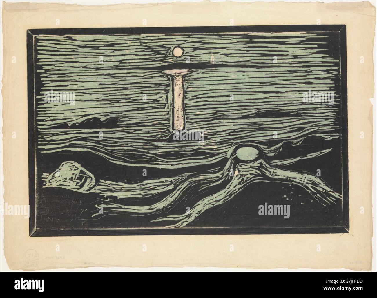 Mystic Shore. Artiste : Edvard Munch (norvégien, Løten 1863-1944 Ekely). Dimensions : plaque : 14 11/16 × 22 1/2 po. (37,3 × 57,1 cm) feuille : 19 po. × 26 3/8 po (48,3 × 67 cm). Date : 1897. Musée : Metropolitan Museum of Art, New York, États-Unis. Banque D'Images