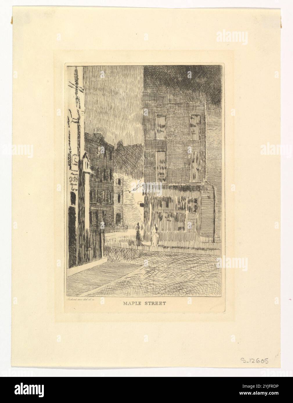 Maple Street. Artiste : Walter Richard Sickert (Britannique, Munich 1860-1942 Bathampton, Somerset). Dimensions : plaque : 7 13/16 x 5 1/16 po. (19,9 x 12,8 cm) feuille : 11 1/4 x 8 7/16 po (28,5 x 21,5 cm). Date : env. 1923. Musée : Metropolitan Museum of Art, New York, États-Unis. Banque D'Images