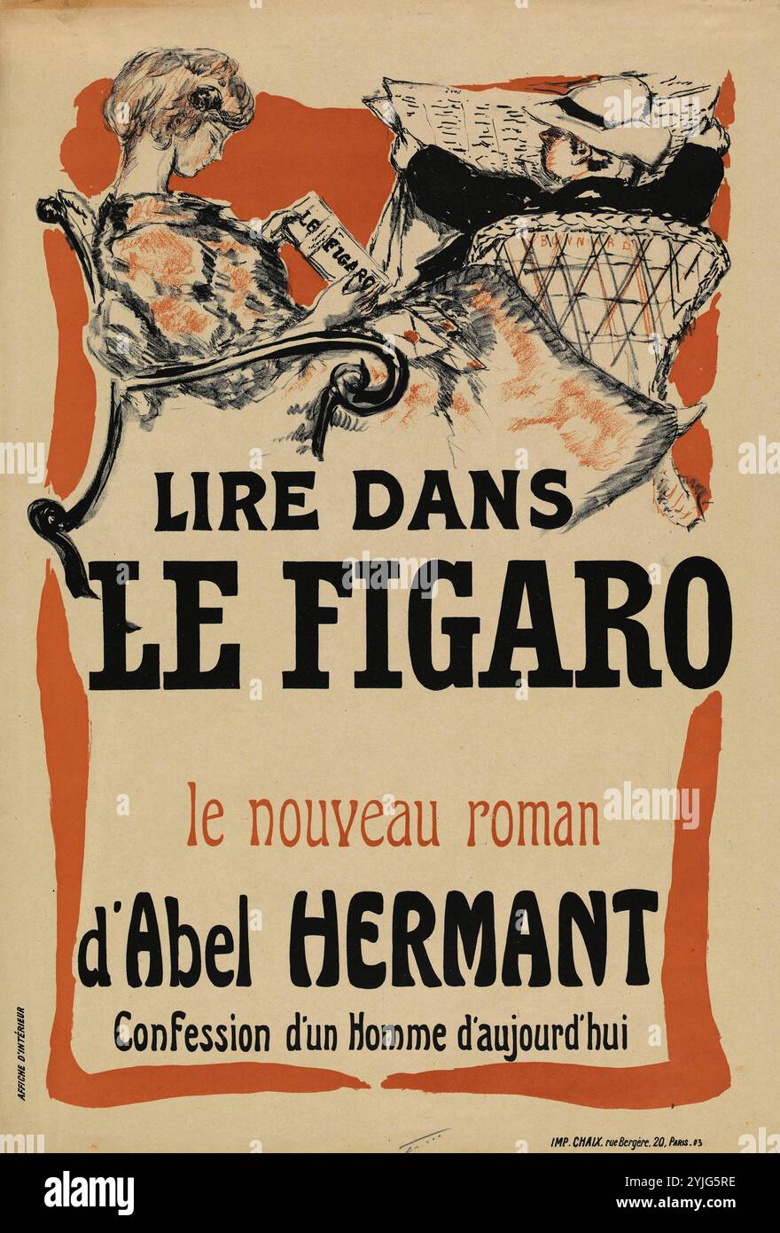 Affiche pour le roman confession d'un homme d'aujourd'hui d'Abel Hermant paru dans le journal le Figaro. Dimensions : 60,8 cm x 41,2 cm, 56 cm x 37 cm Musée : Musée Van Gogh, Amsterdam. Auteur : PIERRE BONNARD. Banque D'Images