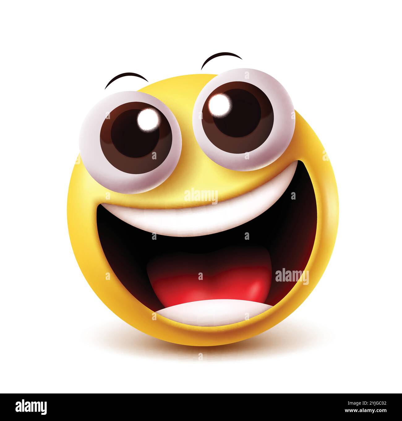 Rire emoji caractère vectoriel. Joyeux et drôle clip art expression faciale émoticône jaune avec bouche ouverte sur fond blanc. Illustration vectorielle Illustration de Vecteur