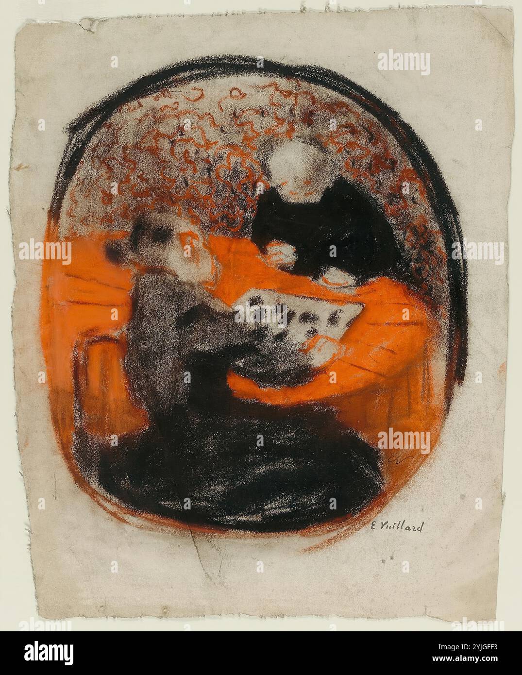 La mère de l'artiste jouant des Checkers. Edouard Jean Vuillard ; français, 1868-1940. Date : 1885-1895. Dimensions : 375 × 305 mm (ma×.). Pastel, avec graphite, empâtage et effacement sur papier tissé ivoire. Origine : France. Musée : Chicago Art Institute, FLORENCIA, États-Unis. Banque D'Images