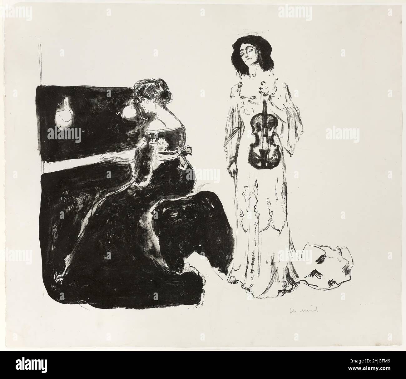 Le concert de violon. Edvard Munch ; norvégien, 1863-1944. Date : 1903. Dimensions : 485 x 555 mm (image) ; 563 x 688 mm (feuille). Lithographie sur papier. Origine : Norvège. Musée : Chicago Art Institute, FLORENCIA, États-Unis. Banque D'Images