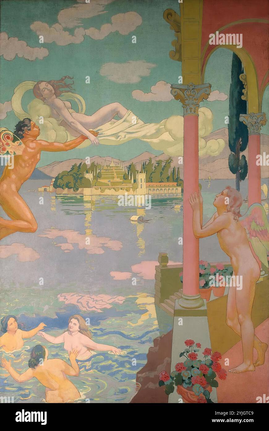 'Panel 2. Zephyr le transport jusqu'à l'île de Psyché Delight'. L'histoire de Psyché série. France, 1908. Dimensions : 395x267,5 cm. Musée : Etat de l'Ermitage, Saint-Pétersbourg. Auteur : Maurice Denis. Banque D'Images