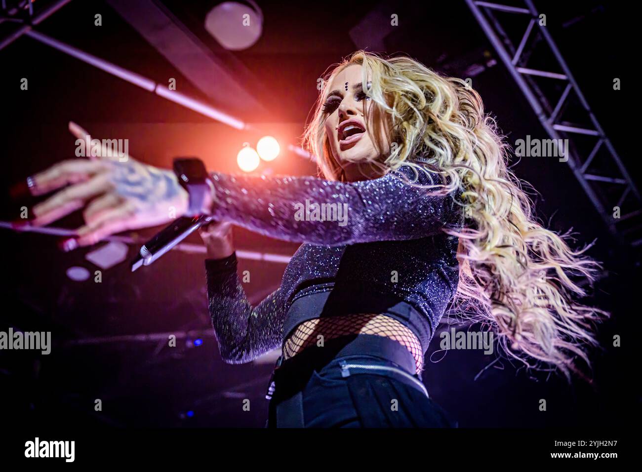 Aarhus, Danemark. 14 novembre 2024. Le groupe de heavy metal américain Butcher Babies donne un concert au Voxhall à Aarhus. Ici, la chanteuse Heidi Shepherd est vue en direct sur scène. Banque D'Images