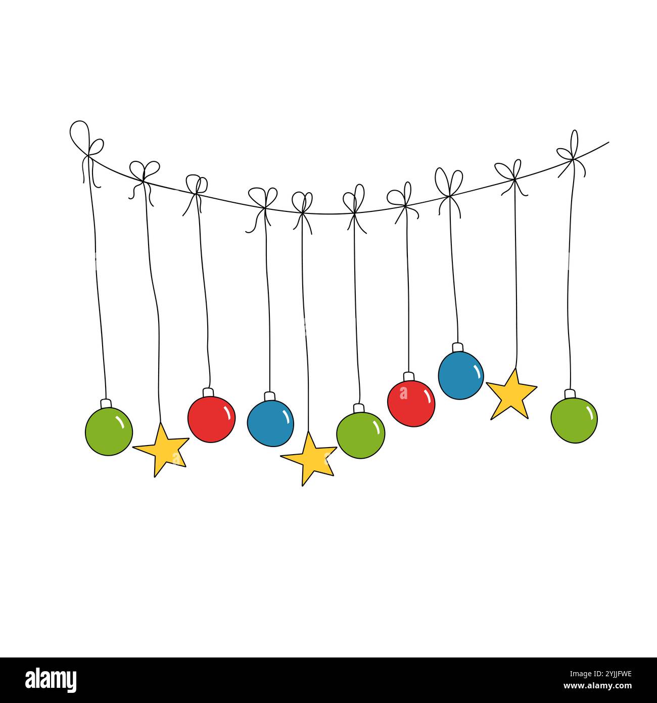 Jouets d'arbre de Noël dessinés à la main pour carte de voeux de vacances, affiche, dépliant, livret, invitation. Illustration vectorielle. Illustration de Vecteur