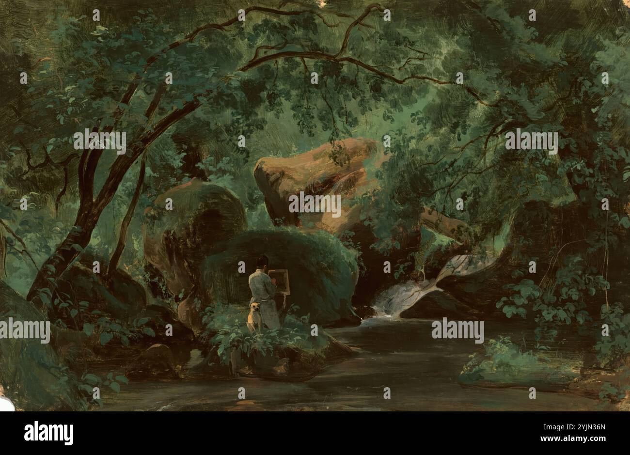 Intérieur de forêt avec un peintre, Civita Castellana, 1825, 1830, huile sur papier, total : 29 x 44 cm (11 7, 16 x 17 5, 16 po), encadré : 42,2 x 59,4 x 5,4 cm (16 5, 8 x 23 3, 8 x 2 1, 8 po), André Giroux (peintre) français, 1801 - 1879 Banque D'Images