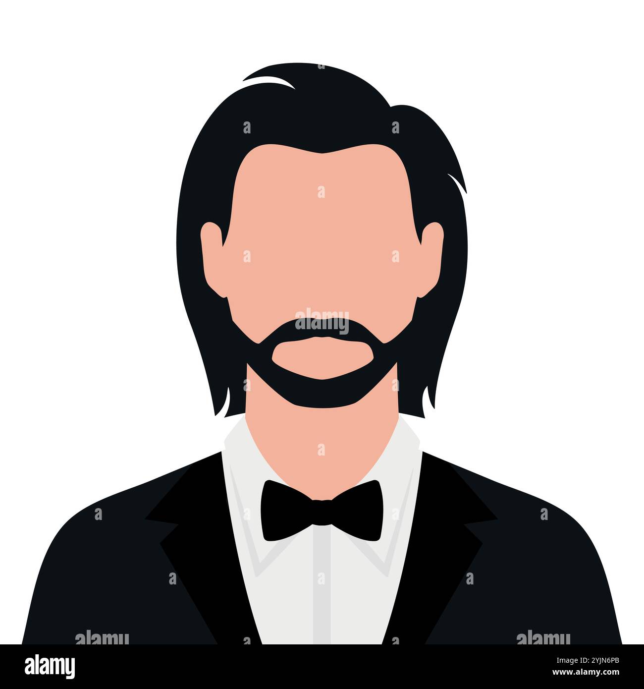 Homme barbu abstrait sans visage avec de longs cheveux en smoking et noeud papillon. Illustration vectorielle Illustration de Vecteur