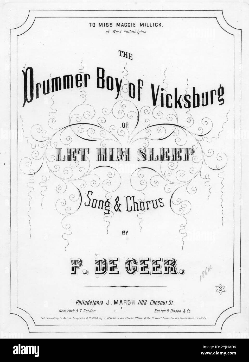 Le batteur de Vicksburg, de Geer, P. (compositeur), J. Marsh, Philadelphie, 1864., États-Unis, histoire, Guerre civile, 1861-1865, chants et musique, chœurs, profanes (voix mixtes, 4 parties) avec piano, tambours (instruments de musique), chants et musique, percussionnistes, chants et musique, Vicksburg (Miss.), histoire, siège, 1863, chansons et musique, États-Unis, histoire, Guerre de Sécession, 1861-1865, pertes, chansons et musique, Knoxville (Tenn.), histoire, Siège, 1863, chansons et musique, Gardner, Charles Howard, d. 1863, chansons et musique, batteurs (musiciens), États-Unis, chansons et musique, États-Unis. Armée. Michig Banque D'Images