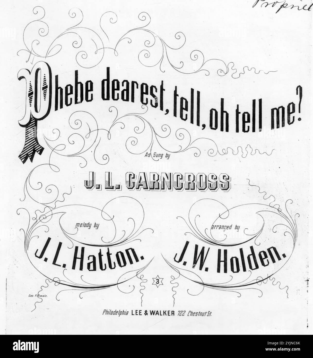 Phebe le plus cher, dis, oh, dis-moi!, Hatton, J. L. (compositeur), Holden, J. W. (parolier), Lee & Walker, Philadelphie, 1865., États-Unis, histoire, Guerre civile, 1861-1865, chansons et musique, chansons avec piano, chansons populaires du jour, chansons et musique, Guerre et conflits, Guerre civile et reconstruction (1861-1877), musique associée au côté de l'Union, partitions Banque D'Images