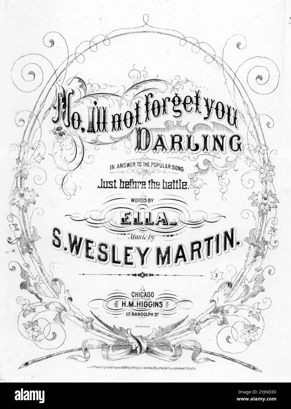 Non, je ne t'oublierai pas chéri, Martin, S. Wesley (compositeur), H. M. Higgins, Chicago, 1864., États-Unis, histoire, Guerre civile, 1861-1865, chansons et musique, chansons avec piano, États-Unis, histoire, Guerre civile, 1861-1865, aspects sociaux, chansons et musique, chansons populaires du jour, chansons et musique, Guerre et conflits, Guerre civile et reconstruction (1861-1877), musique associée au côté de l'Union, partitions Banque D'Images