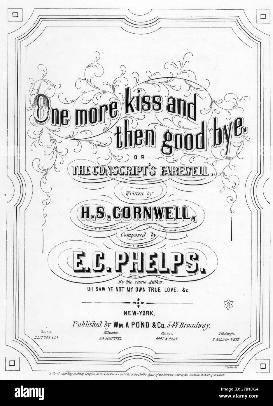 Encore un baiser et ensuite au revoir, adieu du conscrit, Phelps, E. C. (compositeur), Cornwell, H. S. (parolier), Wm. A. Pond & Co., New York, 1864., États-Unis, histoire, guerre civile, 1861-1865, chansons et musique, chansons avec piano, États-Unis, histoire, Guerre civile, 1861-1865, aspects sociaux, chansons et musique, chansons populaires du jour, chansons et musique, Guerre et conflits, Guerre civile et reconstruction (1861-1877), musique associée au côté de l'Union, partitions Banque D'Images