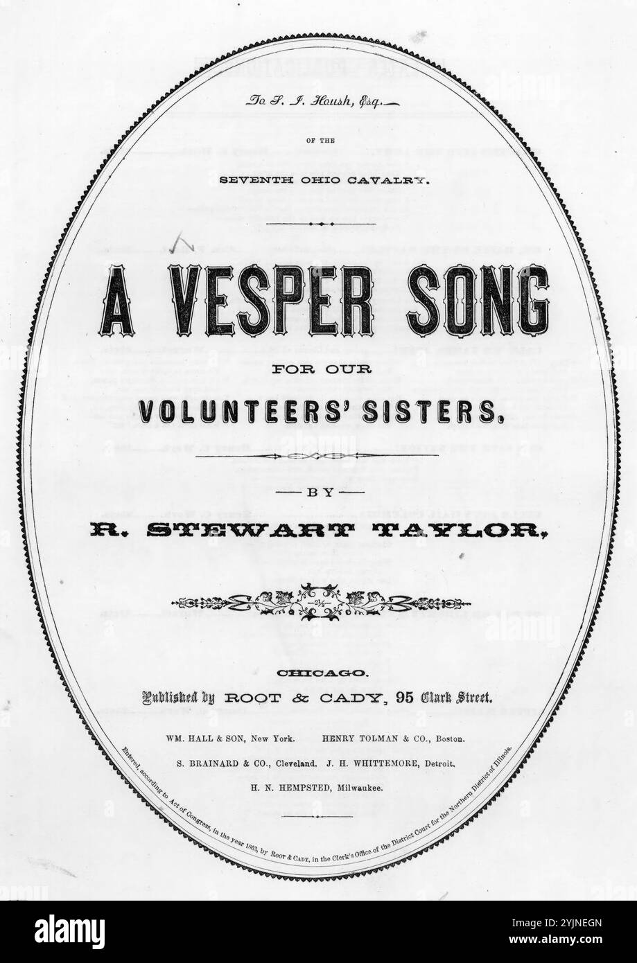 Vesper Song, Taylor, R. Stewart (compositeur), Root & Cady, Chicago, 1863., États-Unis, histoire, Guerre civile, 1861-1865, chansons et musique, Choruses (voix mixtes, 4 parties) avec piano, États-Unis. Armée. Régiment de cavalerie de l'Ohio, 7e (1862-1865), chansons et musique, Housch, S. J. (Samuel J.), chansons et musique, États-Unis, histoire, Guerre civile, 1861-1865, aspects sociaux, chansons et musique, Frères et soeurs, États-Unis, chansons et musique, chansons populaires du jour, chansons et musique, Guerre et conflits, Guerre civile et reconstruction (1861-1877), partitions Banque D'Images