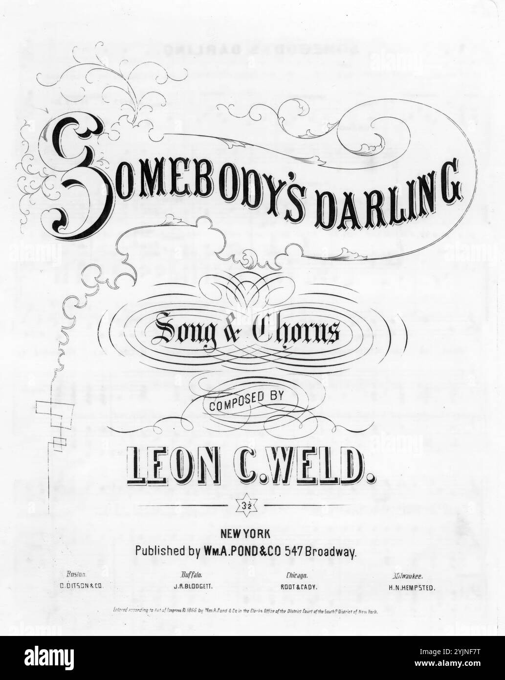 Somebody's Darling, Weld, Leon C. (compositeur), Wm. A. Pond & Co., New York, 1866., États-Unis, histoire, guerre civile, 1861-1865, chants et musique, chants avec piano, chœurs (voix mixtes, 4 parties) avec piano, soldats, États-Unis, mort, chansons et musique, États-Unis, histoire, Guerre de Sécession, 1861-1865, pertes, chansons et musique, chansons populaires du jour, chansons et musique, Guerre et conflits, Guerre civile et reconstruction (1861-1877), musique associée au côté de l'Union, partitions Banque D'Images