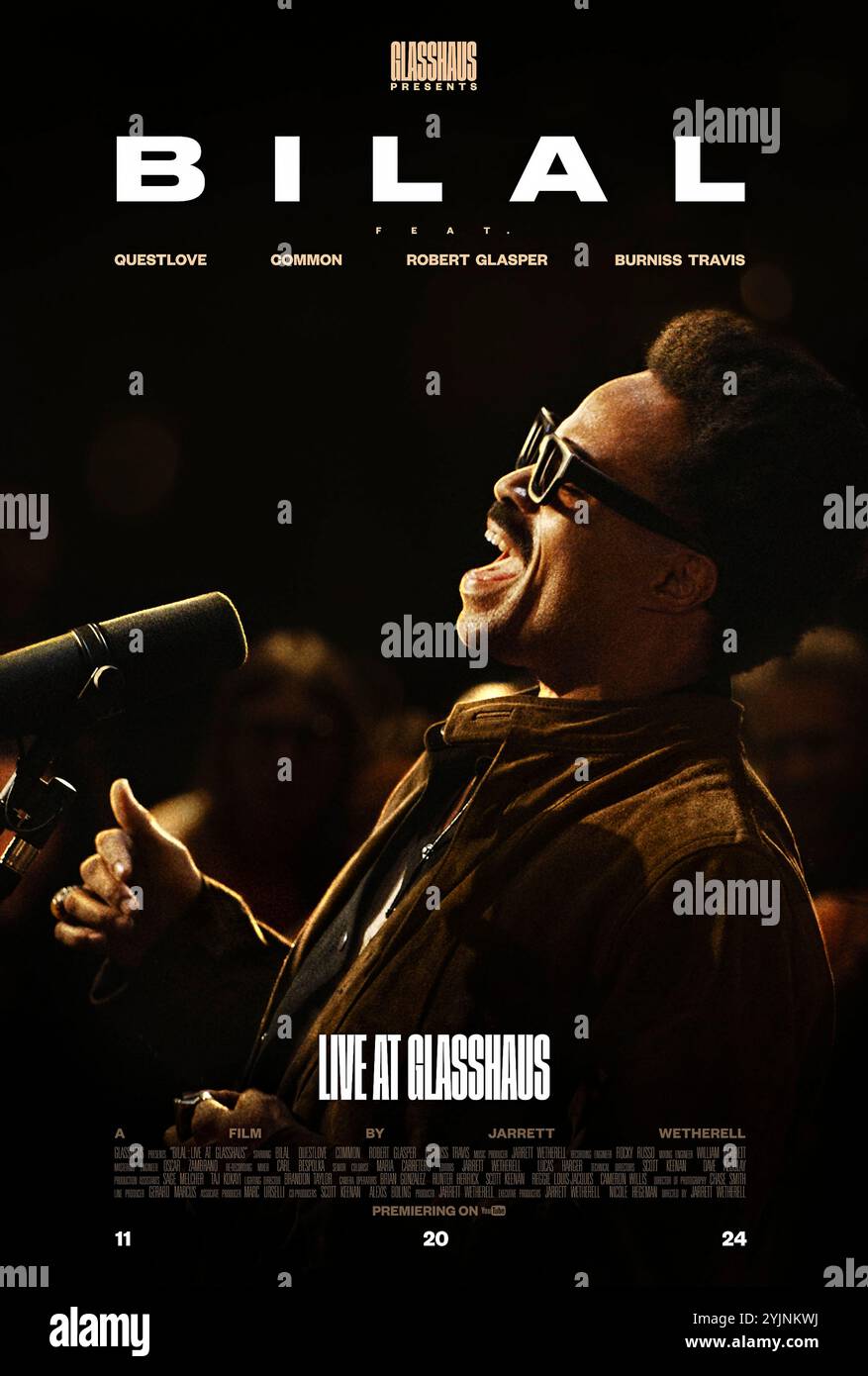 Bilal : Live at Glasshaus (2024) réalisé par Jarrett Wetherell et mettant en vedette Questlove, Common et Robert Glasper. Dpcumentary après une performance live spéciale à Glasshaus avec Bilal, artiste soul acclamé, avec des apparitions spéciales. Affiche AMÉRICAINE À une feuille POUR USAGE ÉDITORIAL UNIQUEMENT. Crédit : BFA / Glasshaus Banque D'Images
