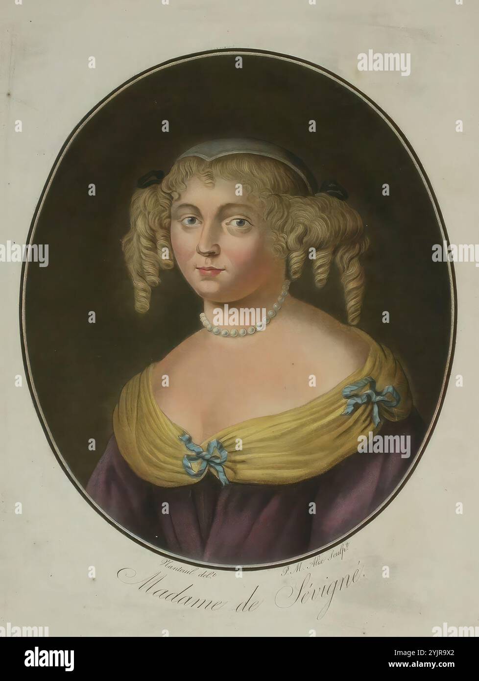 Alix, Pierre Michel, inventeur : Robert Nanteuil (1623-1678), oeuvre, Portrait de Madame de Sévigné, (1000 - 2000), texte technique : aquatinte couleur, graphisme, largeur feuille 26,5 cm, hauteur feuille 33,4 cm, largeur image 21 cm, hauteur image 25 cm Banque D'Images