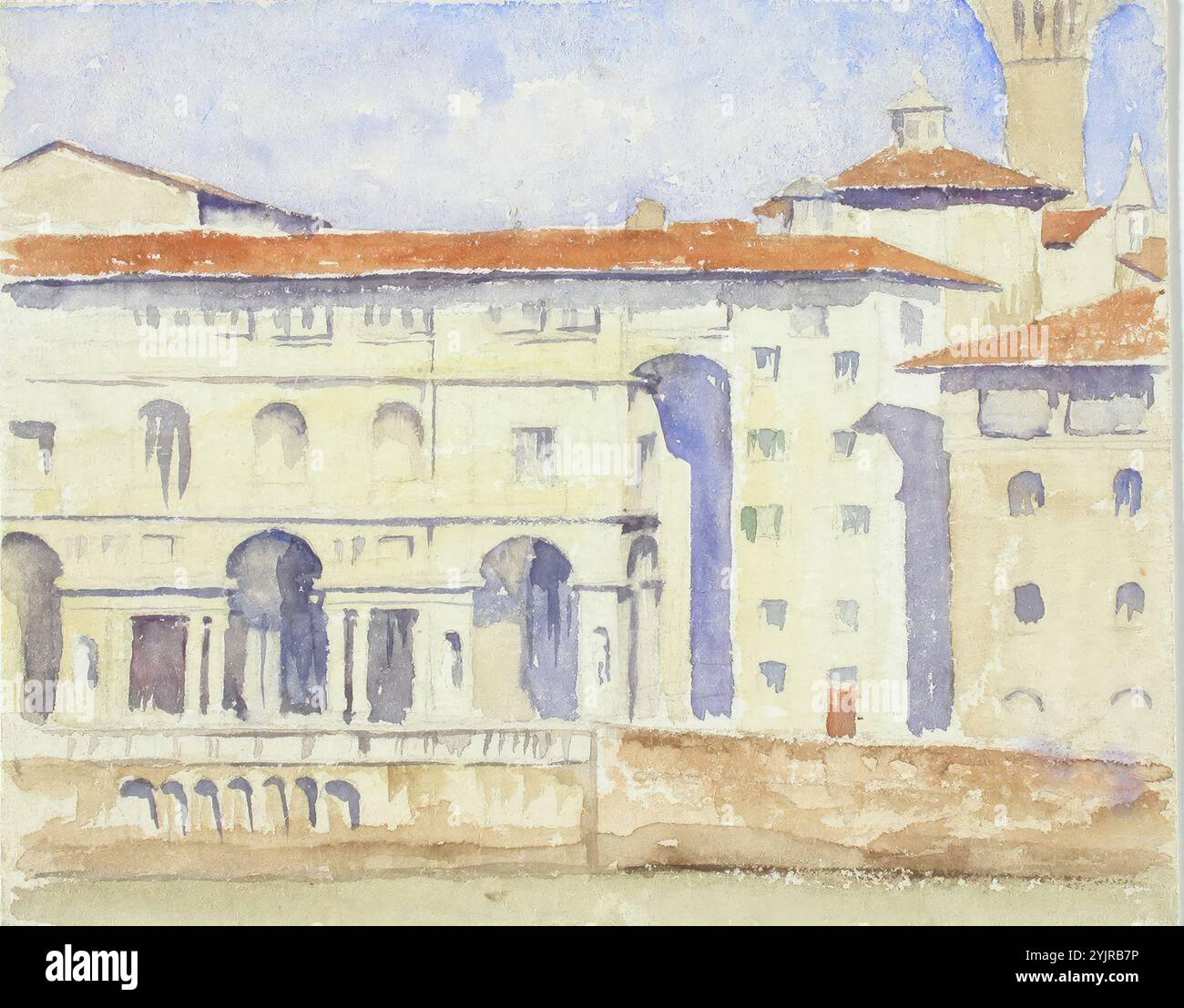 Wiik, Maria, travail, bâtiments italiens, aquarelle, peinture, 11,4 cm x 14 cm, Maria Catharina Wiik 1853 – 1928 peintre finlandaise de natures mortes, images de genre, peintures de paysages et portraits. A vécu en Finlande Banque D'Images