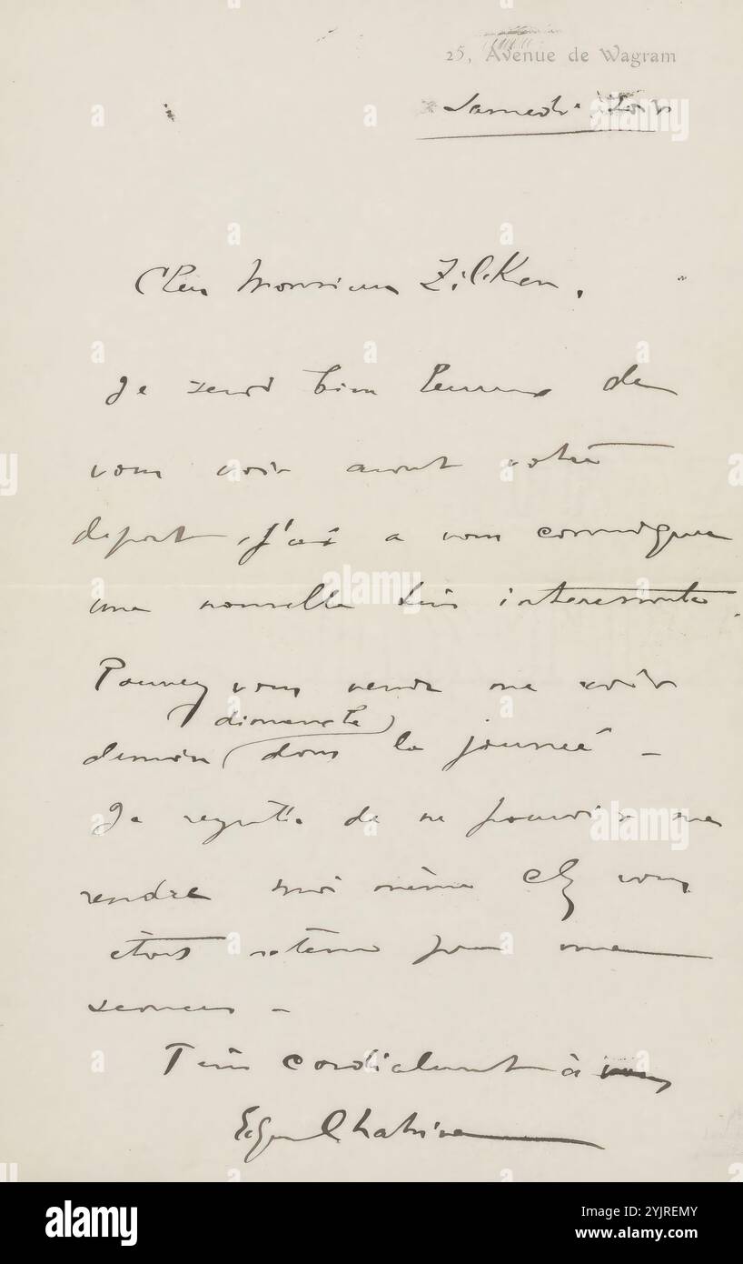 Lettre à Philip Zilcken, lettre, imprimé, écrivain : chatine, Paris, dans ou avant le 25 octobre 1908, encre papier, écriture, stylo, Philip Zilcken Banque D'Images