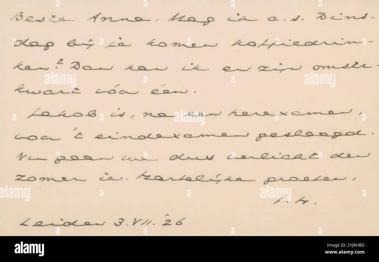 Lettre à Anna Dorothea Dirks, écrivain : Johan Huizinga, Leyde, 3 juillet 1926, encre papier, écriture, stylo, Anna Dorothea Dirks Banque D'Images