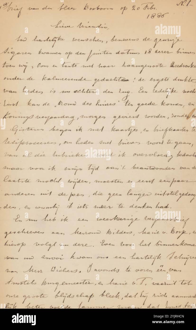 Copie de lettres de Johannes Bosboom à Jacoba Cornelia Jolles-Singels, lettre, écrivain : André Jolles, 1891 - 1946 et/ou 20-Feb-1886 - 10-Mar-1891 , encre papier ligné, écriture, stylo, hauteur 219 mm × largeur 142 mm, dessin, exposition, art, argent, arts appliqués, arts et artisanat ; design industriel, atelier, atelier de l'artiste (en général), littérature, arts, maladies, vie familiale, 's-Hertogenbosch, Baarn, Johannes Bosboom, Jacoba Cornelia Jolles-Singels, Anna Louisa Geertruyda Bosboom-Toussaint, Maria Bilders-van bosse, Hermanus Gijsbertus Tersteeg, écuyer Victor Eugène Louis de Stuers, Valadon & ci Banque D'Images