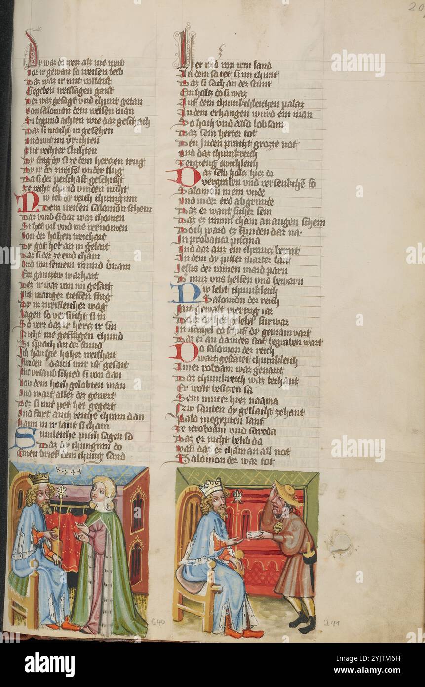 Salomon et la reine de Sheba : un messager voit Salomon ; Weltchronik, vers 1400-1410. Banque D'Images