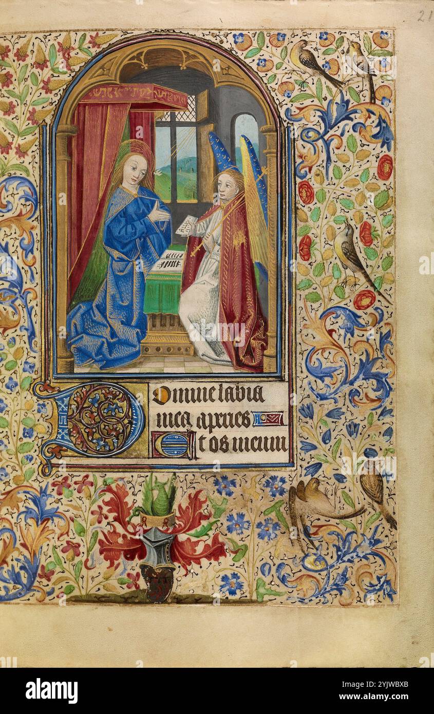 L'Annonciation ; Livre d'heures, vers 1466-1470. Banque D'Images