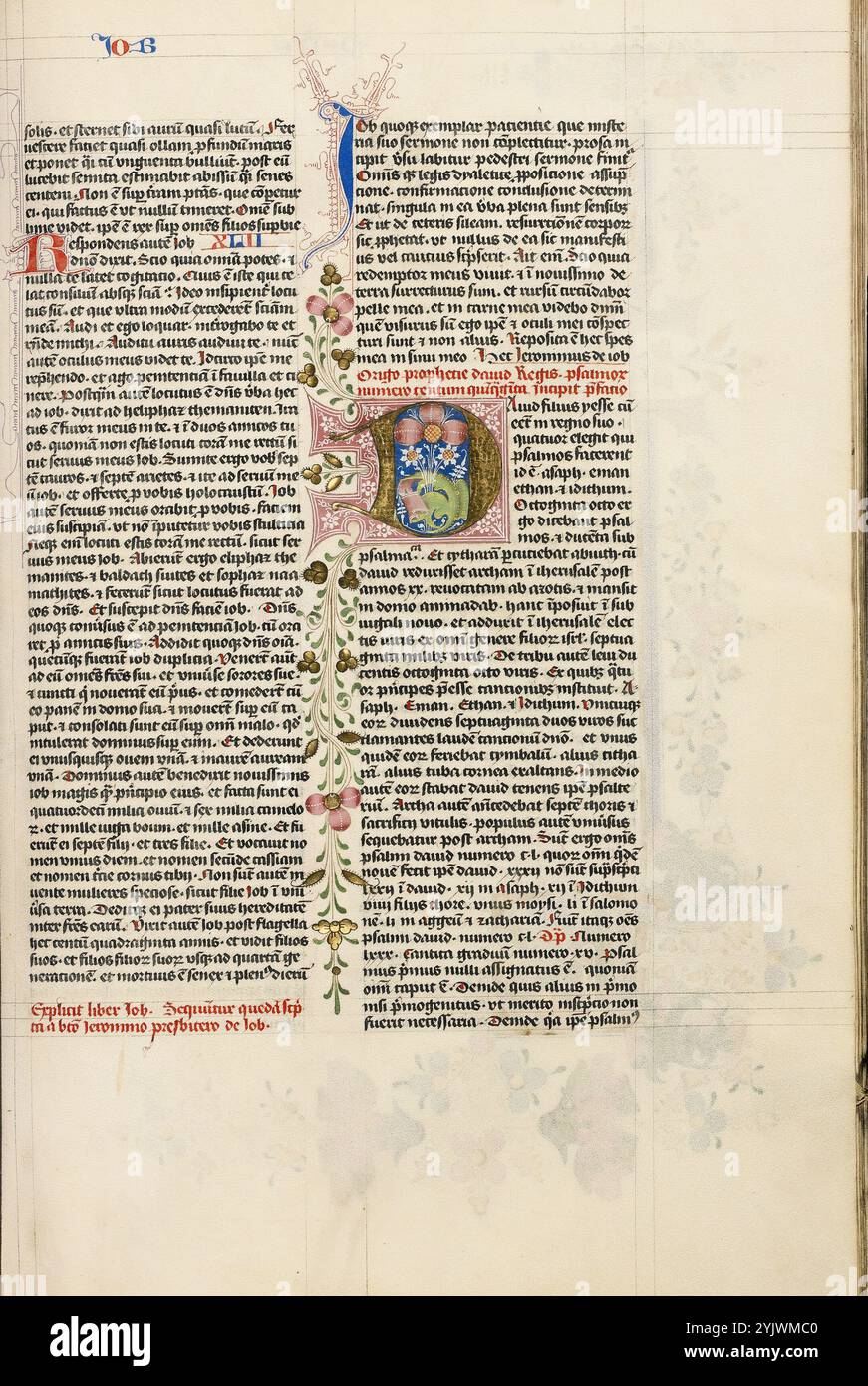 Initiale d : David jouant de la harpe ; Bible, vers 1450. Banque D'Images