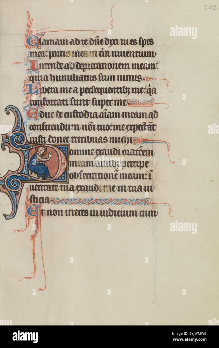 Initiale d : un Saint assis ; Bute Psautier, texte et illumination vers 1285. Banque D'Images