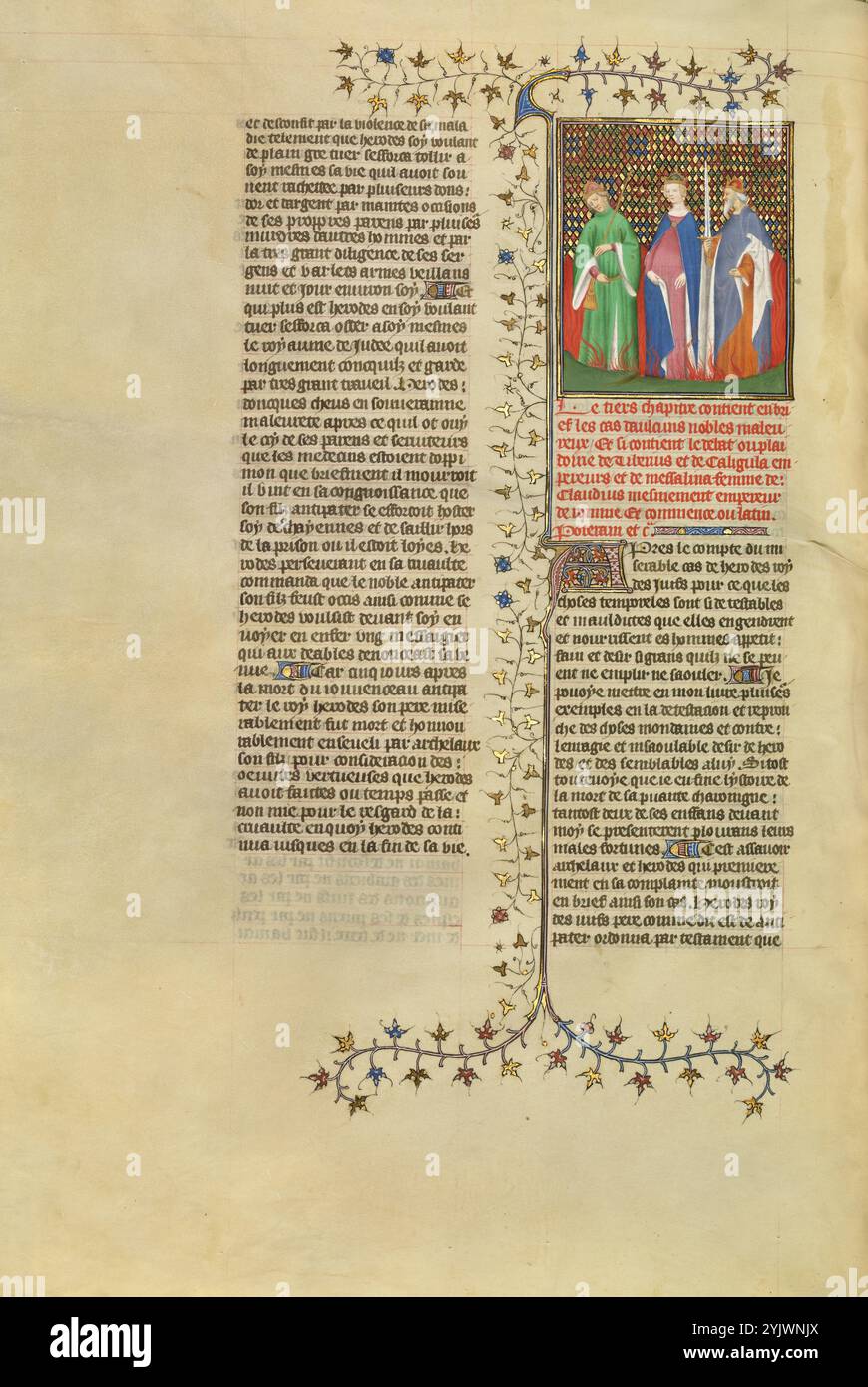 Tibère, Messalina et Caligula se reprochent au milieu des flammes ; des cas des nobles hommes et femmes, vers 1413-1415. Informations complémentaires : Messaline, la jeune épouse de l'empereur Claudius âgé, se tient entre les empereurs romains Caligula et Tibère dans les flammes de l'enfer, où ils discutent de leurs péchés. Lorsque Messaline a rejoint le groupe, les hommes ont demandé pourquoi elle était là. Était-elle venue voir son beau-fils Drusus, qu'elle a empoisonné, ou était-elle là pour consulter d'autres femmes qui partageaient sa nature lubrique ? Messaline a admis son péché de luxure mais a blâmé sa nature libidineuse sur l'astrolo Banque D'Images