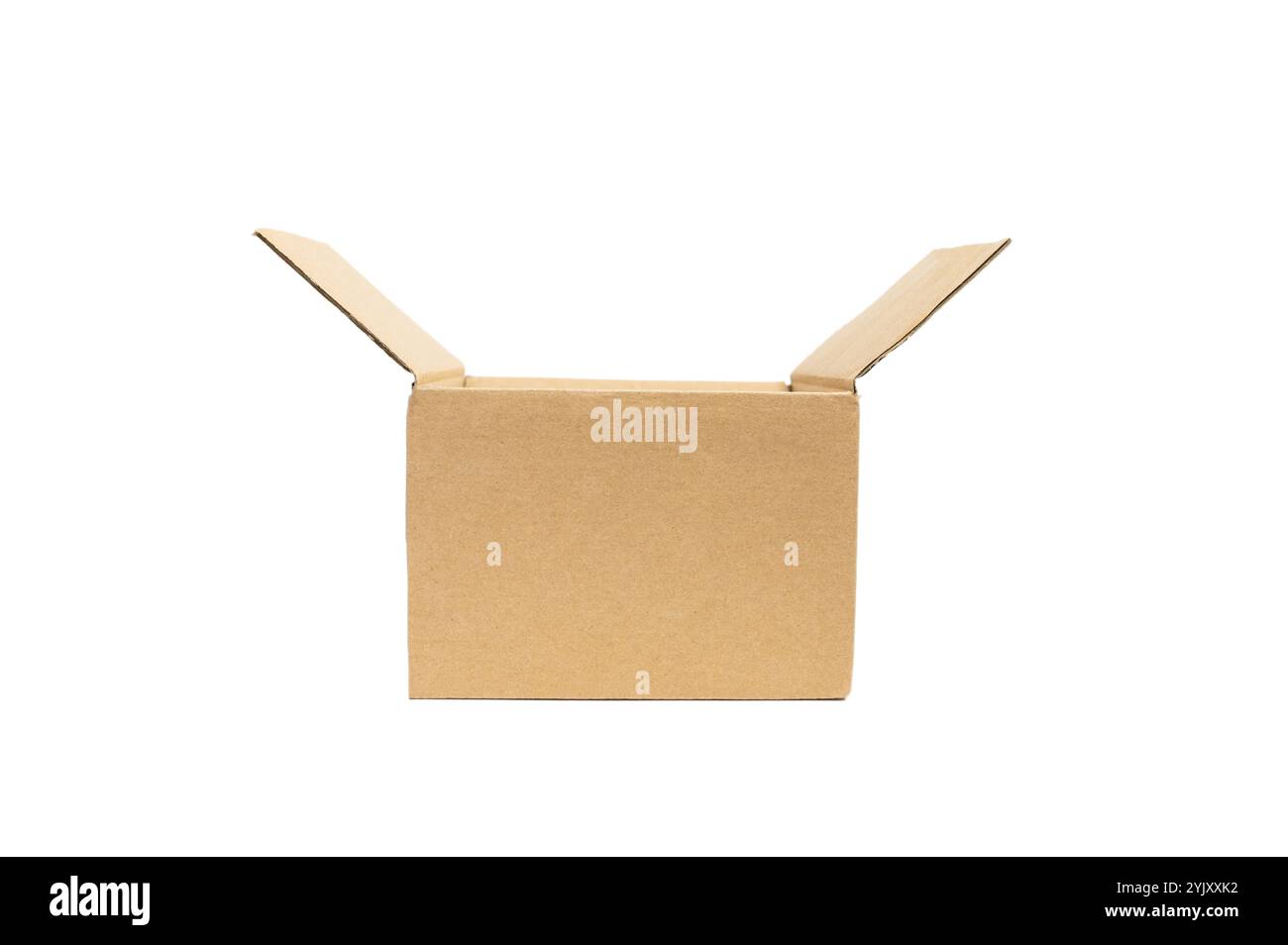 Ouvrez la boîte cadeau. Boîte en papier brun boîte en carton isolée sur fond blanc. Journée internationale de la boîte. LE LENDEMAIN DE NOËL. Courrier jour 20 Banque D'Images