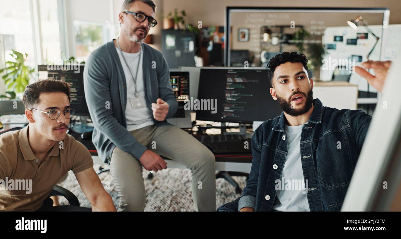 Programmeur, travail d'équipe et planification avec des gens d'affaires au bureau pour le développeur de site Web, le bootcamp de codage et la revue. Mentor, collaboration et logiciels Banque D'Images