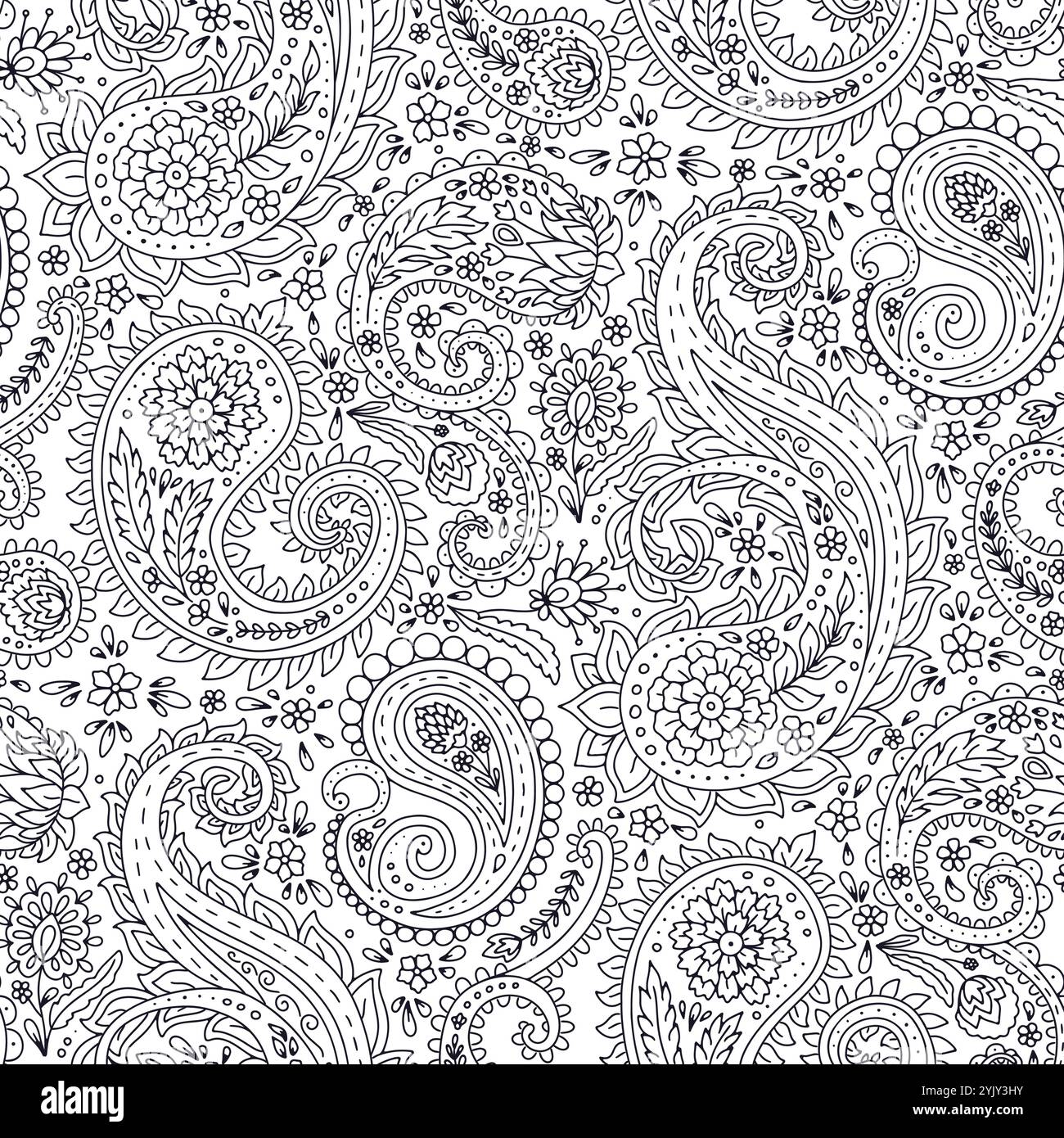 Motif sans couture Monohcrome avec motifs Paisley Illustration de Vecteur