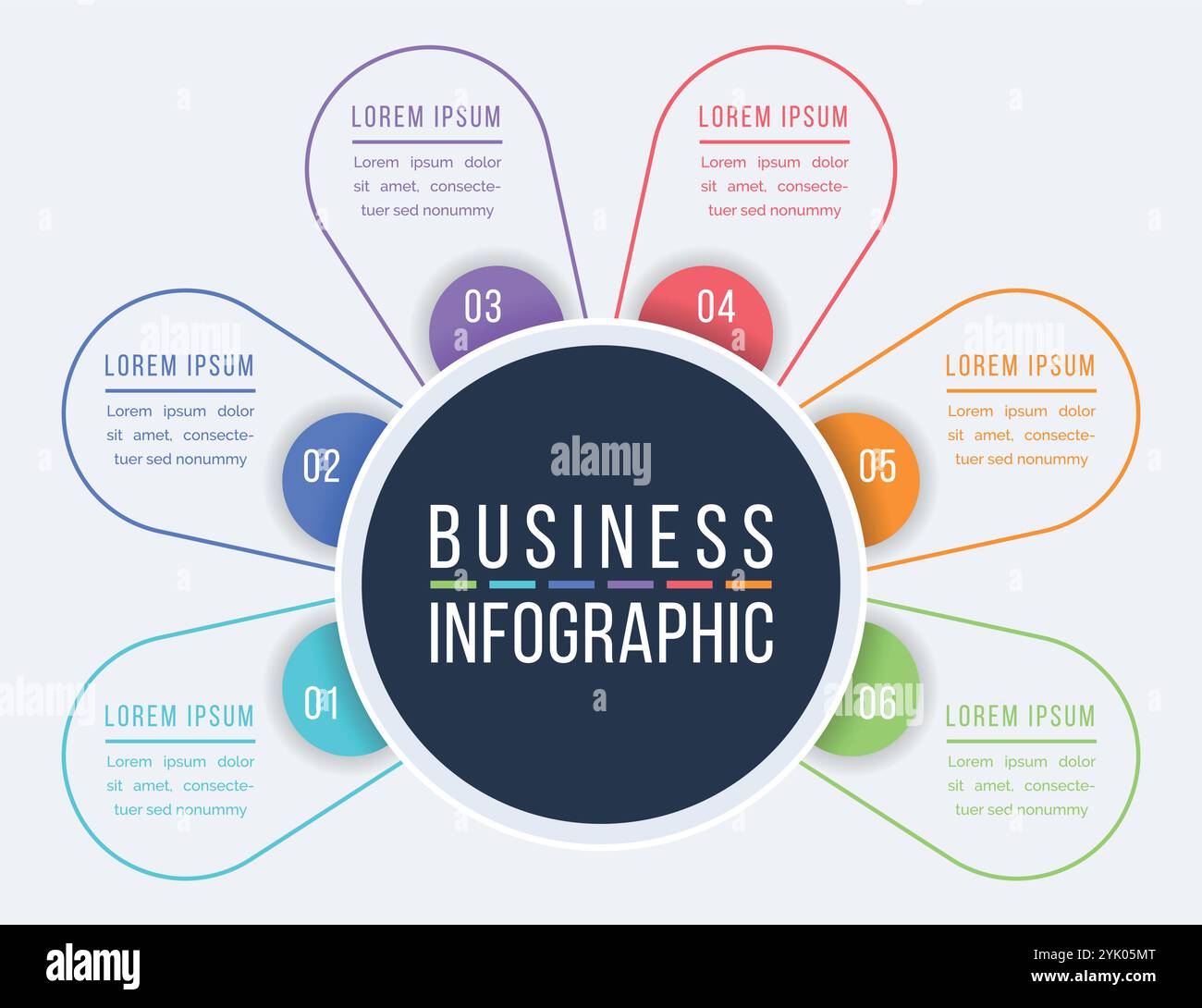 Infographie conception 6 étapes, objets, éléments ou options modèle d'information d'affaires Illustration de Vecteur
