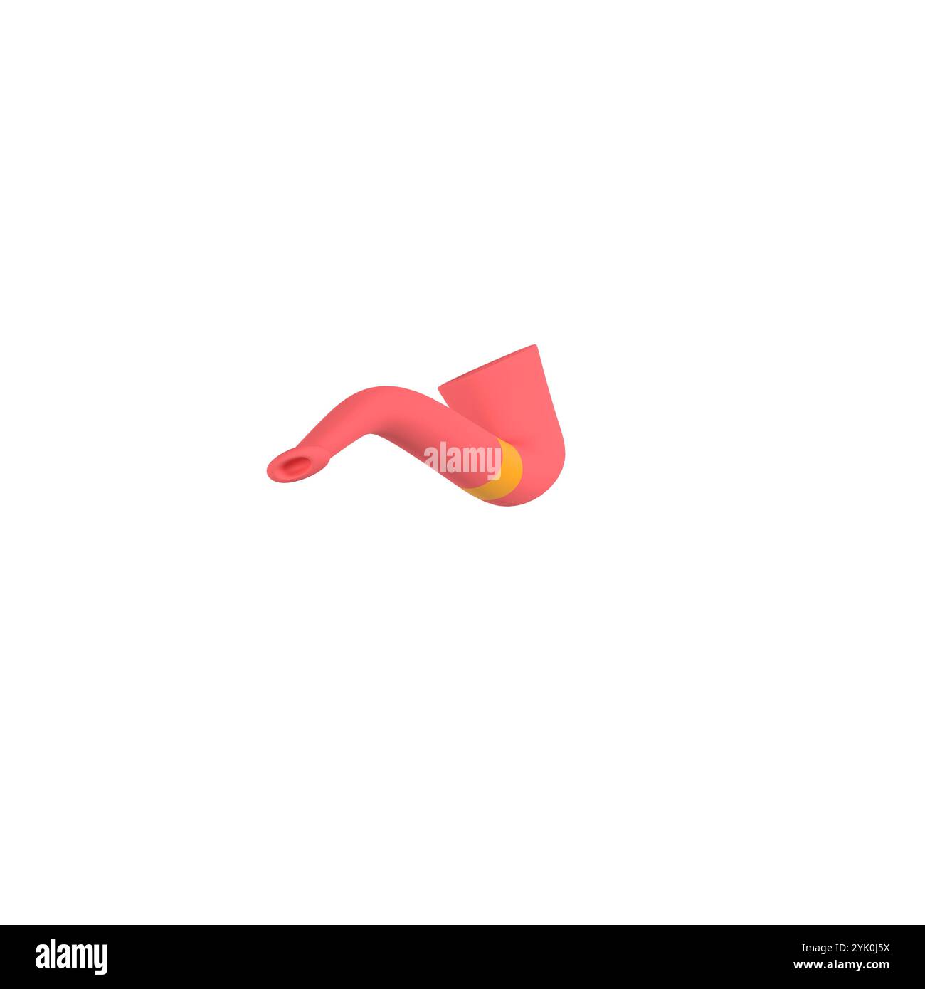 Un tuyau flexible rose vif se distingue sur un fond blanc propre. Banque D'Images