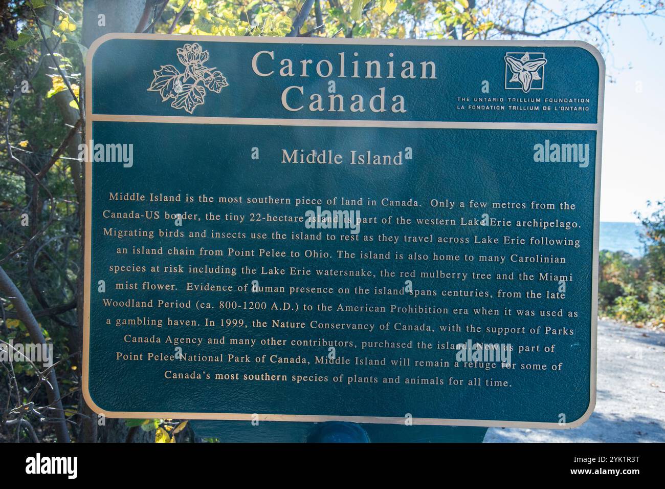 Carolinien Canada panneau Middle Island au parc national de la pointe Pelée à Leamington, Ontario, Canada Banque D'Images