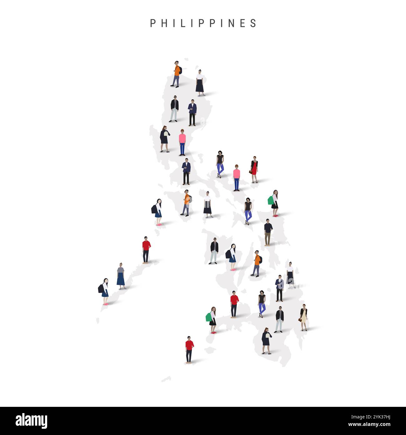 Carte de la population des Philippines. Grand groupe de personnes dans une forme de carte philippine. Illustration vectorielle plate isolée Illustration de Vecteur