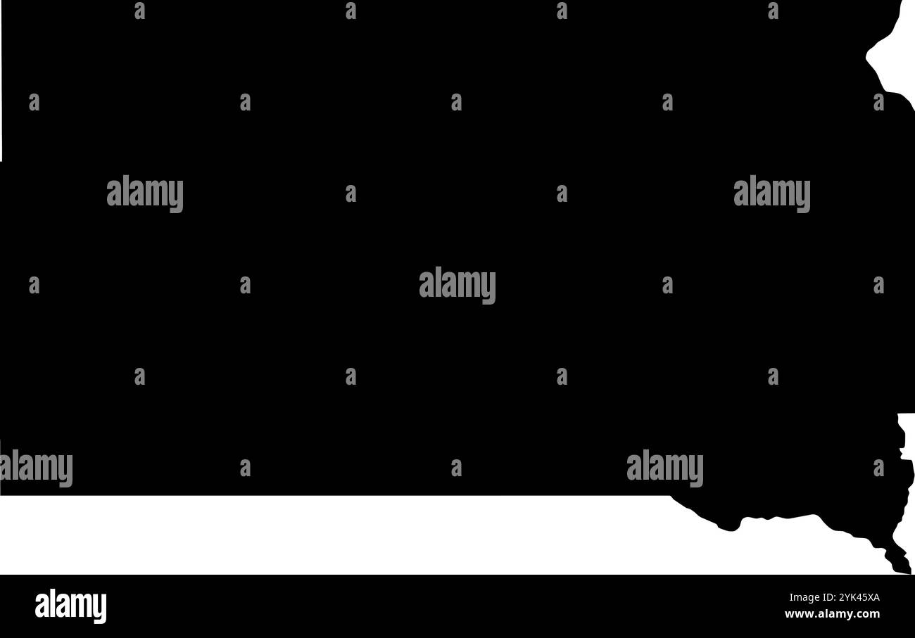 Carte de contour de l'état du Dakota du Sud, États-Unis. Illustration graphique vectorielle sur un fond transparent avec des bordures noires Illustration de Vecteur