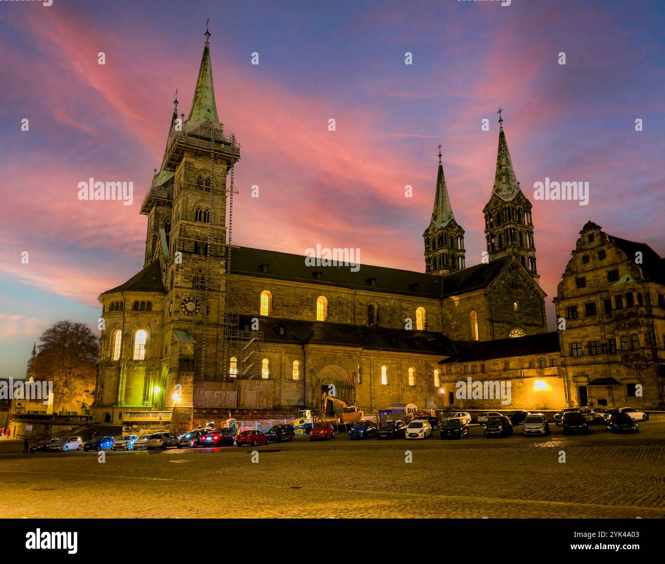 Cathédrale de Bamberg la nuit haute-Franconie, Bavière, Allemagne, Europe Banque D'Images