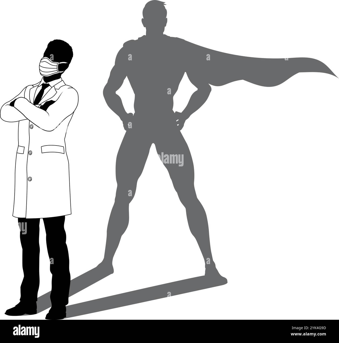 Super-héros Doctor avec Super Hero Shadow Silhouette Illustration de Vecteur
