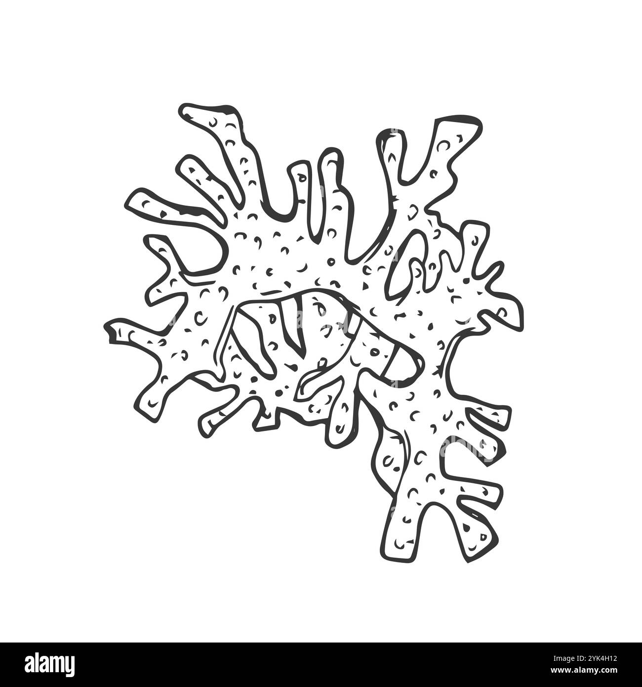 Matrice corallienne à contour simple isolée par vecteur. Ligne noire incolore contour de branche de corail doodle Illustration de Vecteur