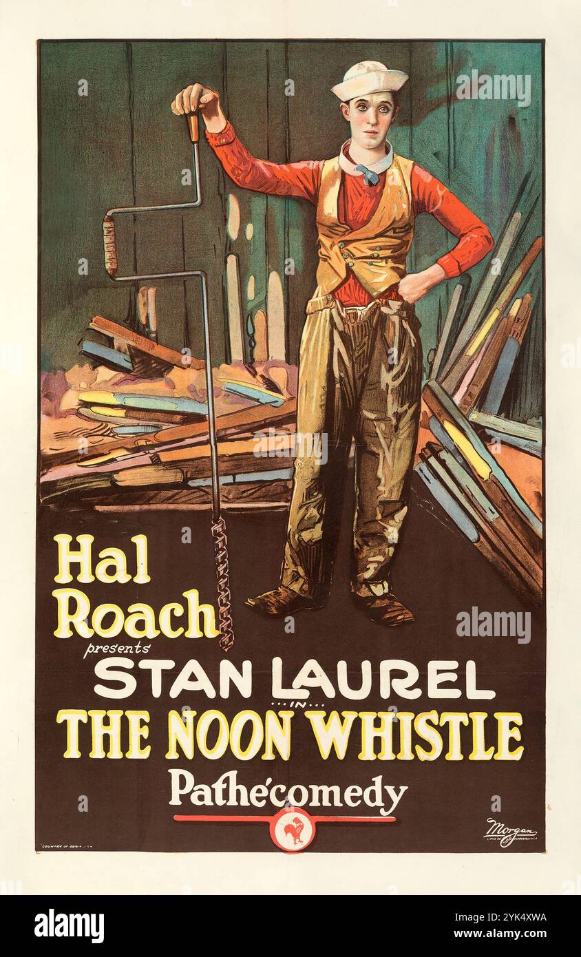 The Noon Whistle (Pathécomédie, Hal Roach, 1923) avec Stan Laurel - affiche ancienne - film silencieux Banque D'Images