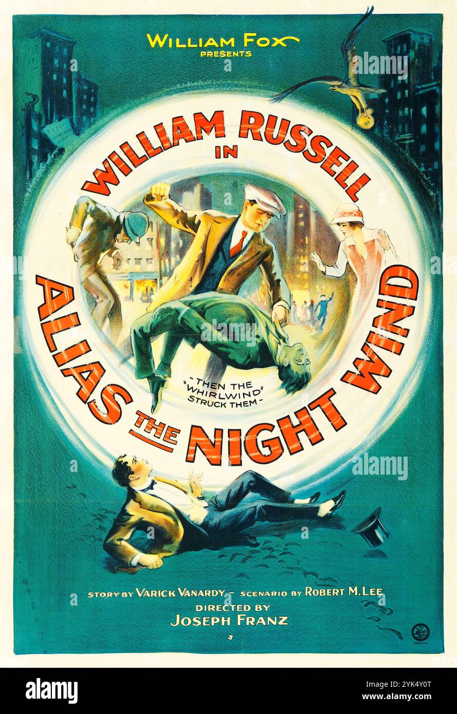 William Russell dans alias The Night Wind (William Fox, 1923) réalisé par Joseph Franz - affiche ancienne - film silencieux Banque D'Images