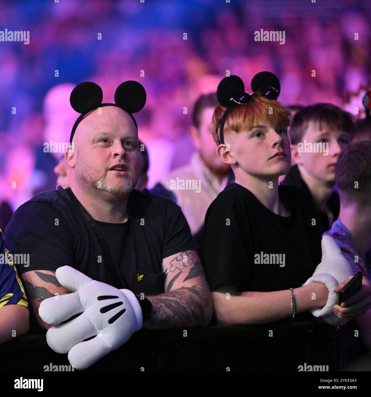 WV Active, Aldersley, Wolverhampton, Royaume-Uni. 17 novembre 2024. 2024 PDC Grand Chelem of Darts, jour 9, demi-finale ; les fans en tenue de fantaisie attendent les joueurs crédit : action plus Sports/Alamy Live News Banque D'Images