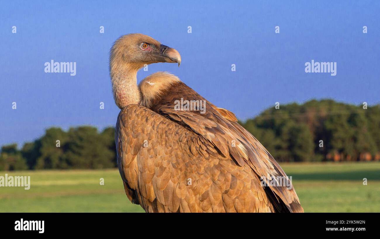 Eurasian Griffon Vulture, Gyps fulvus, champs agricoles, Castilla y Leon, Espagne, Europe Banque D'Images