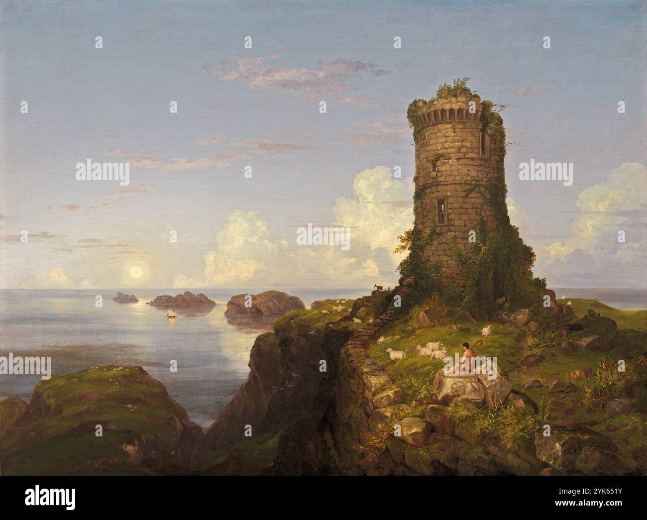 Titre : Côte italienne scène avec tour en ruine artiste : Thomas Cole année : 1838 médium : huile sur toile dimensions : n/d emplacement : National Gallery of Art Banque D'Images