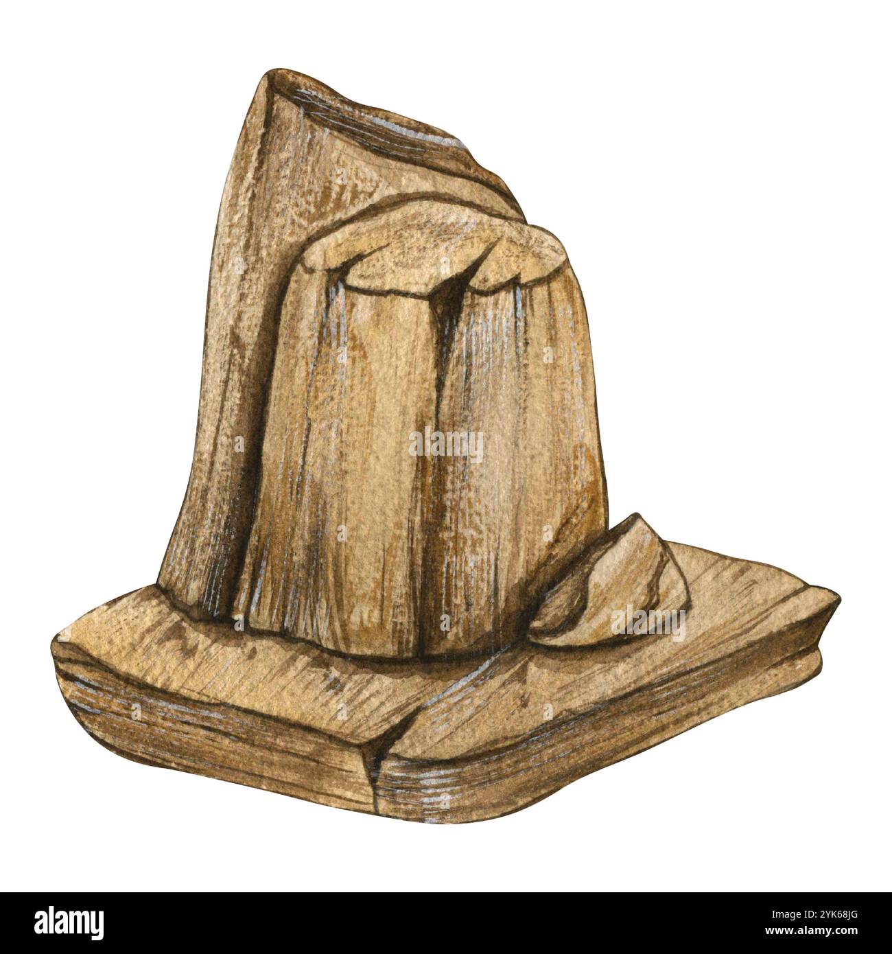 Illustration de pierre d'aquarelle. Roche dessinée à la main isolée sur fond blanc. Élément de paysage naturel Banque D'Images