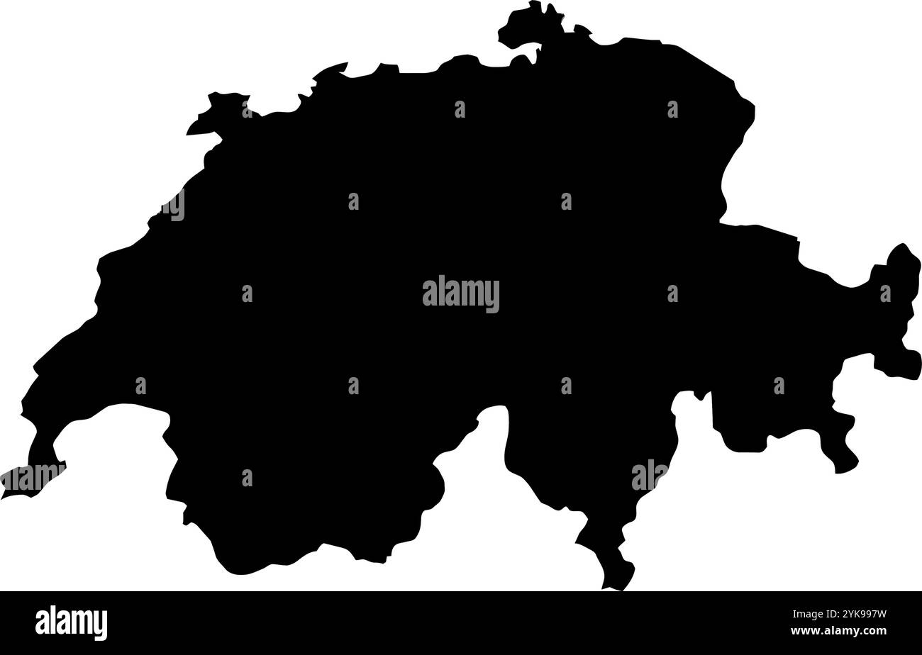 Une carte de contour de la Suisse. Illustration graphique vectorielle sur un fond transparent avec des frontières noires du pays Illustration de Vecteur