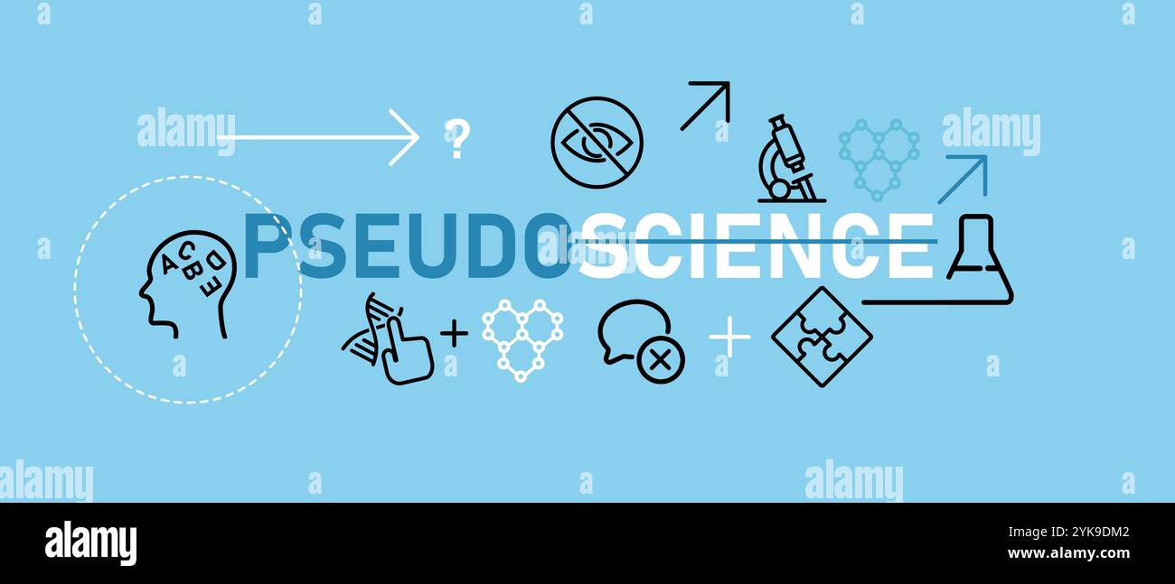 pseudoscience pseudo science icône simple set graphique affiche illustration symbole concept de fausse fausse information désinformation bleu Illustration de Vecteur