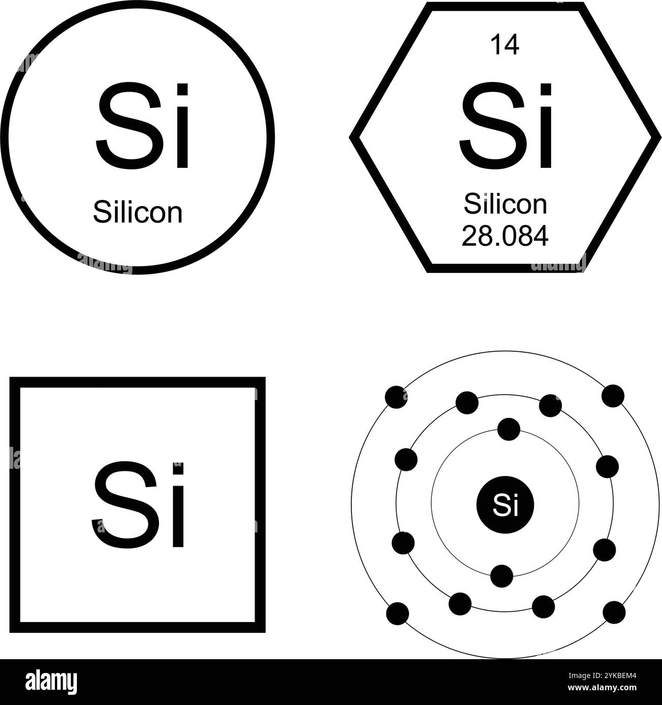 conception d'illustration d'icône de tableau de symbole chimique d'atome périodique de silicium Illustration de Vecteur