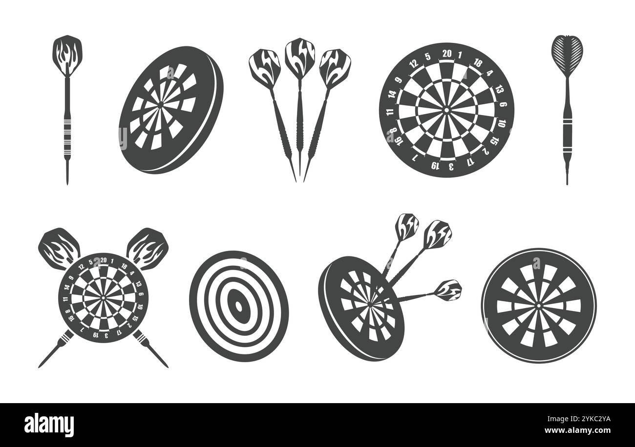 Silhouette de fléchettes, icône de fléchettes, logo de fléchettes, bundle vectoriel de fléchettes. Illustration de Vecteur